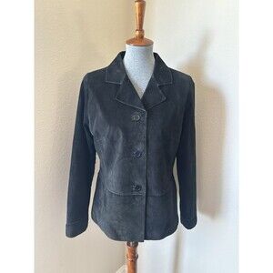 Brandon Thomas Women's Size Large Black Suede Leather Button Down Jacket